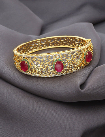 Zirconia Gold Polish Kada Bracelet