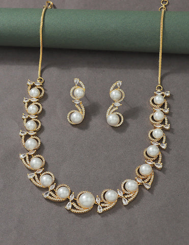 Designer Zirconia Pearl Whirl Elegance Necklace Set