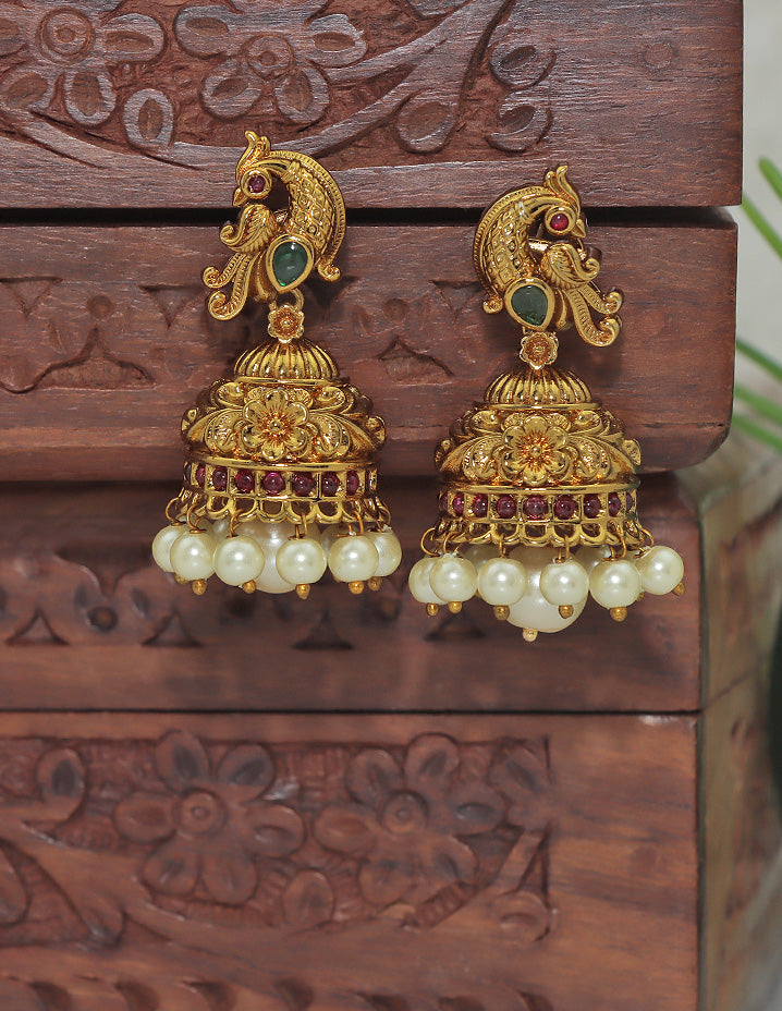 Designer Matt Kempu Beautiful peacock Design Jhumka Earrings