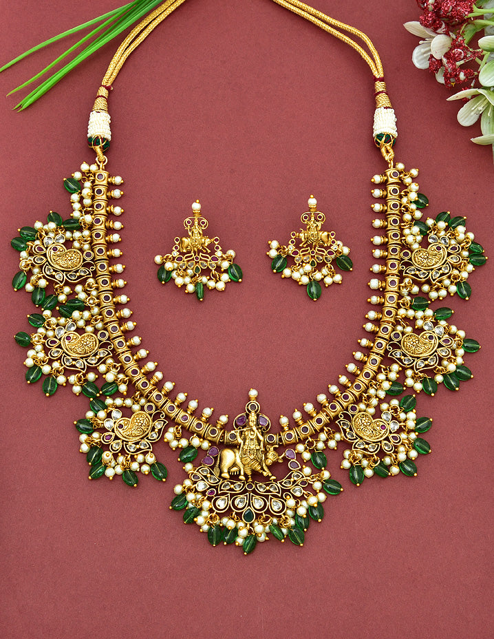 Designer Guttapusalu Necklace Set With Lord Krishna