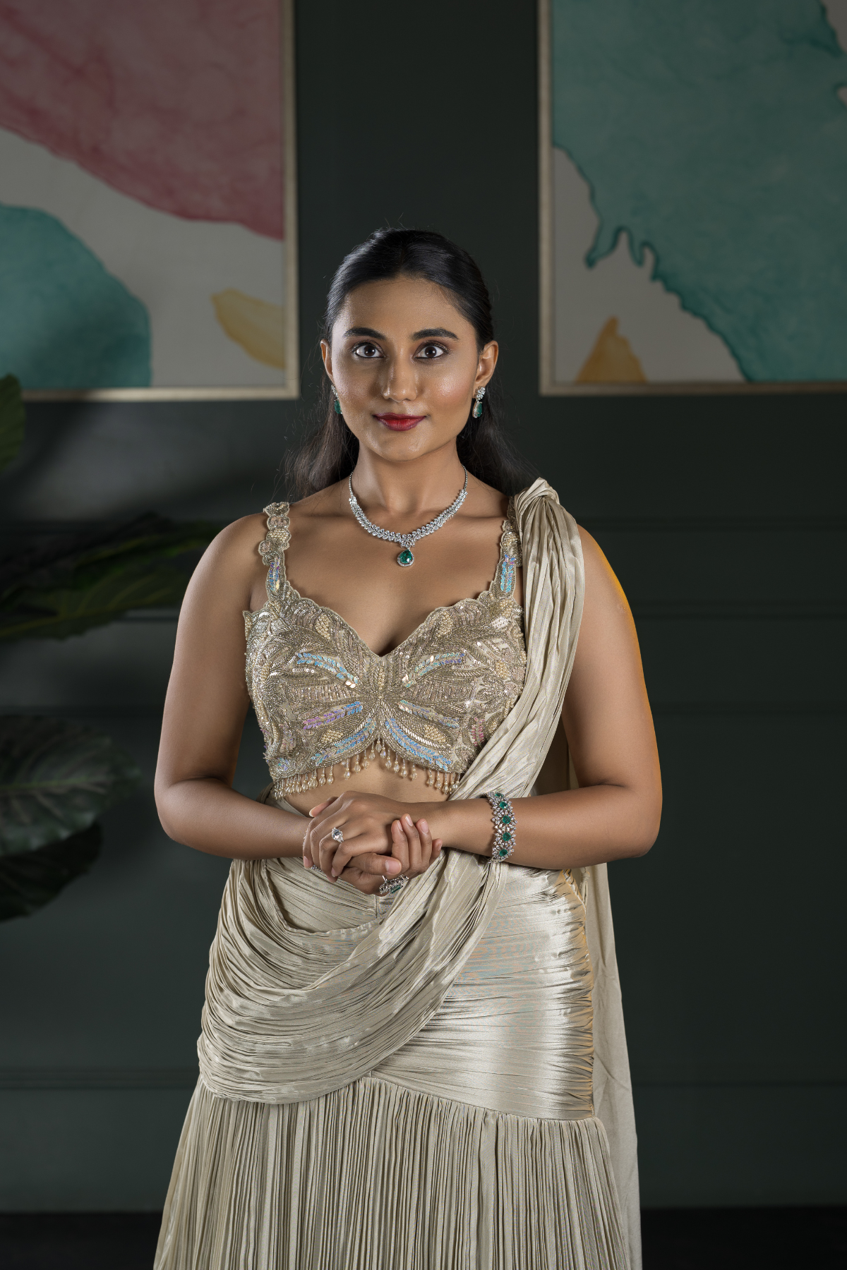 Georgette lehenga in Fish Cut Design with Heavy Blouse of Stone & Sequence Work