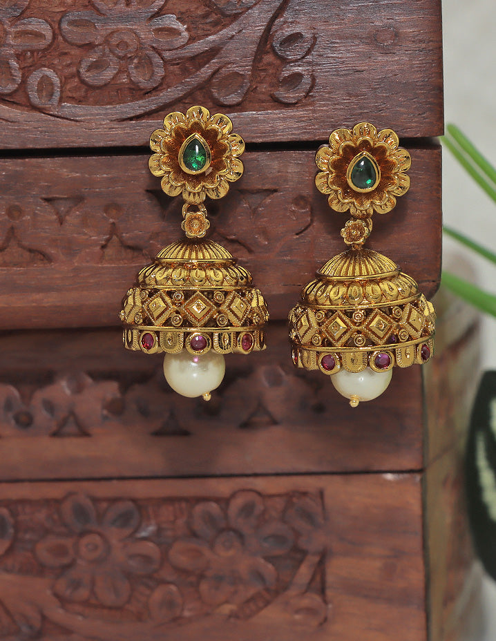 Designer Matt Kempu Floral Design Jhumka Earrings
