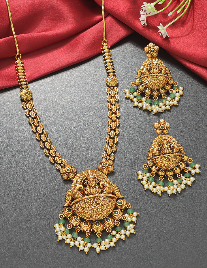 Designer Elegant Lakshmi Devi Matt Kempu Necklace Set