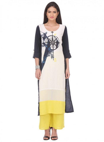 White Printed 3/4 Sleeve kurta