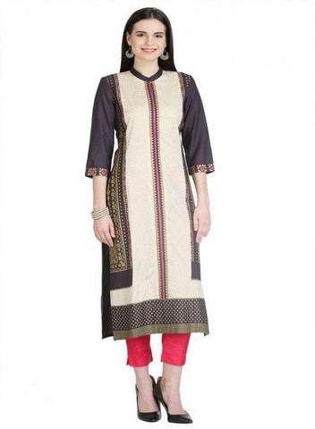 Beige 3/4 Sleeve Printed kurta