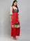 Red & Cream-coloured Square Neck Printed kurta