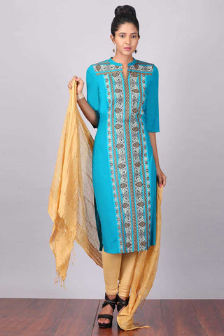 Blue Printed Mandarin Neck kurta