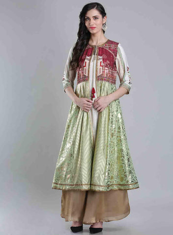 White & Green Round Neck kurta