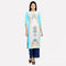 Blue Printed Boat Neck kurta