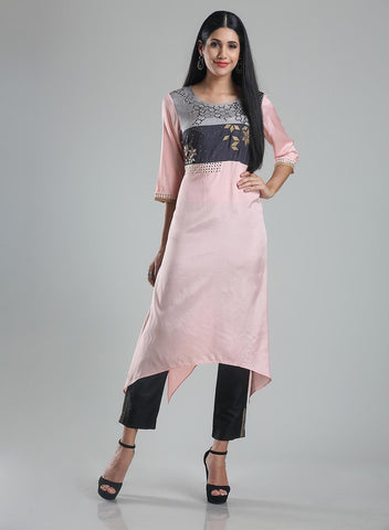 Pink 3/4 Sleeve Printed kurta