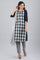 Blue Round Neck Checkered kurta
