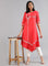 Red Round Neck Floral Print kurta