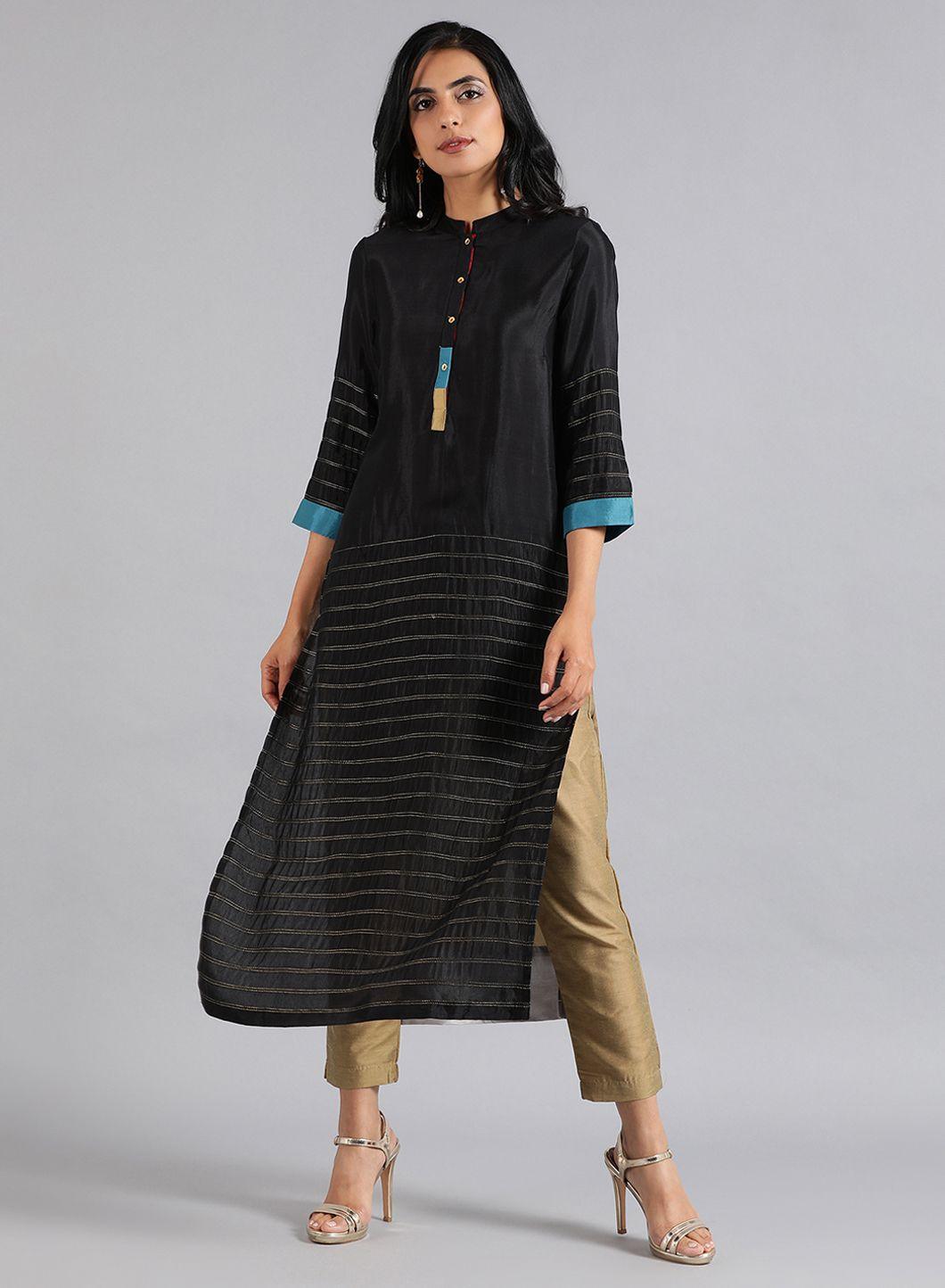 Black Mandarin Neck Kaleido kurta