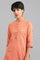 Orange Mandarin Neck Solid Khadi kurta