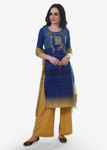 Blue Printed Round Neck kurta