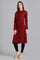 Red Mandarin Neck Solid Winter kurta