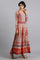 Orange Round Neck Printed Gown