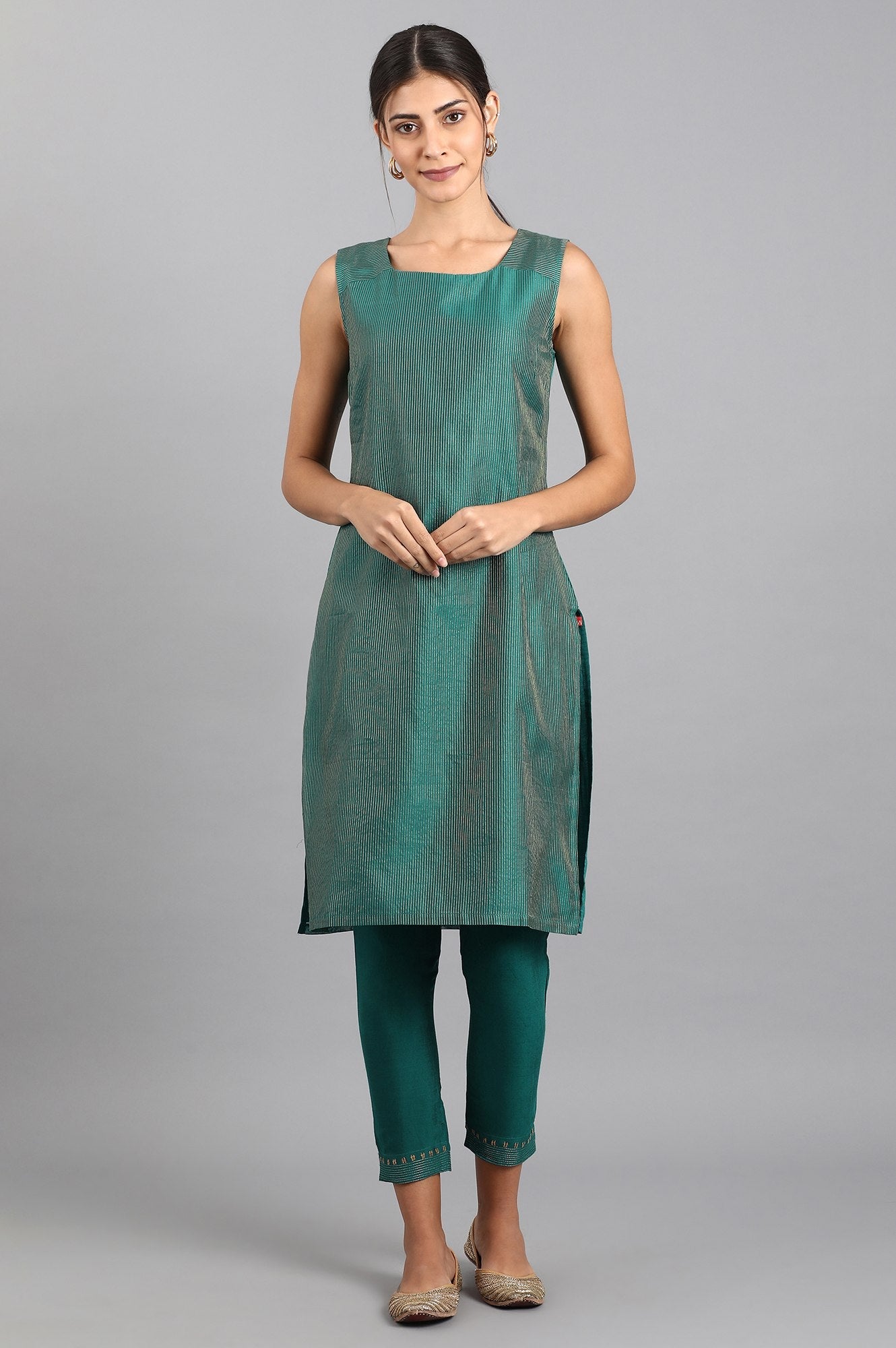 Teal Shirt Collar Yarn-dyed kurta