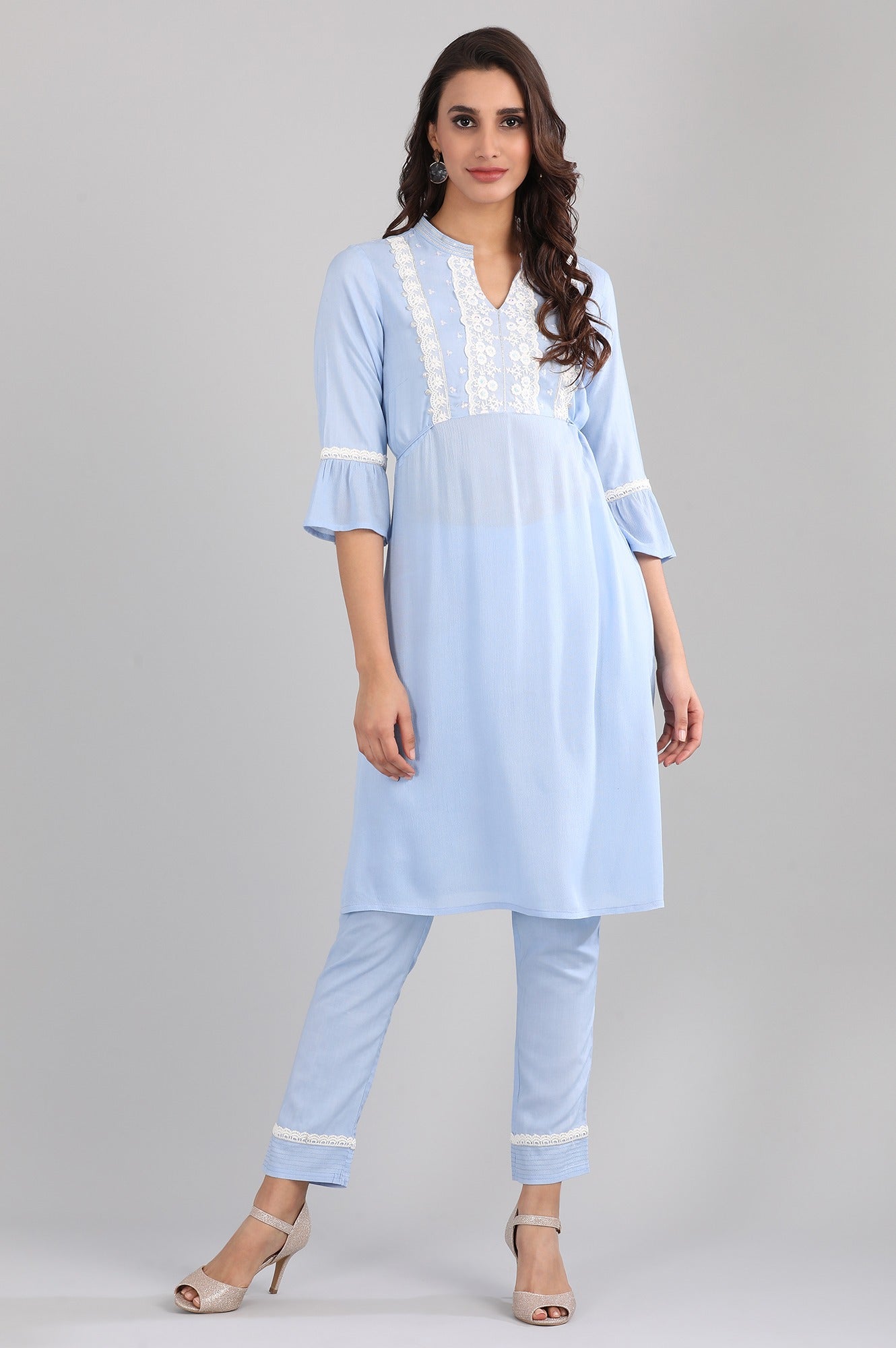 Blue Band Collar kurta Set