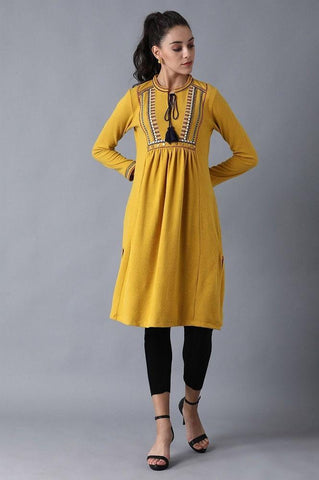 Mustard Mandarin Neck Winter kurta