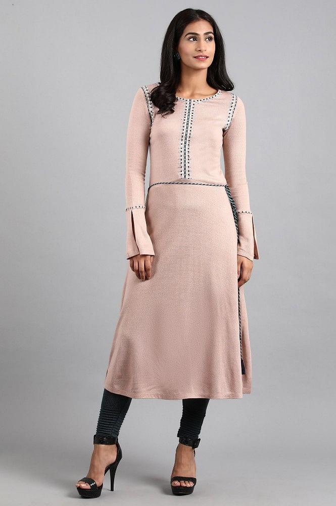 Pink Round Neck Winter kurta