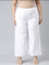 Women Solid White Mid Rise Linen Wide Pant