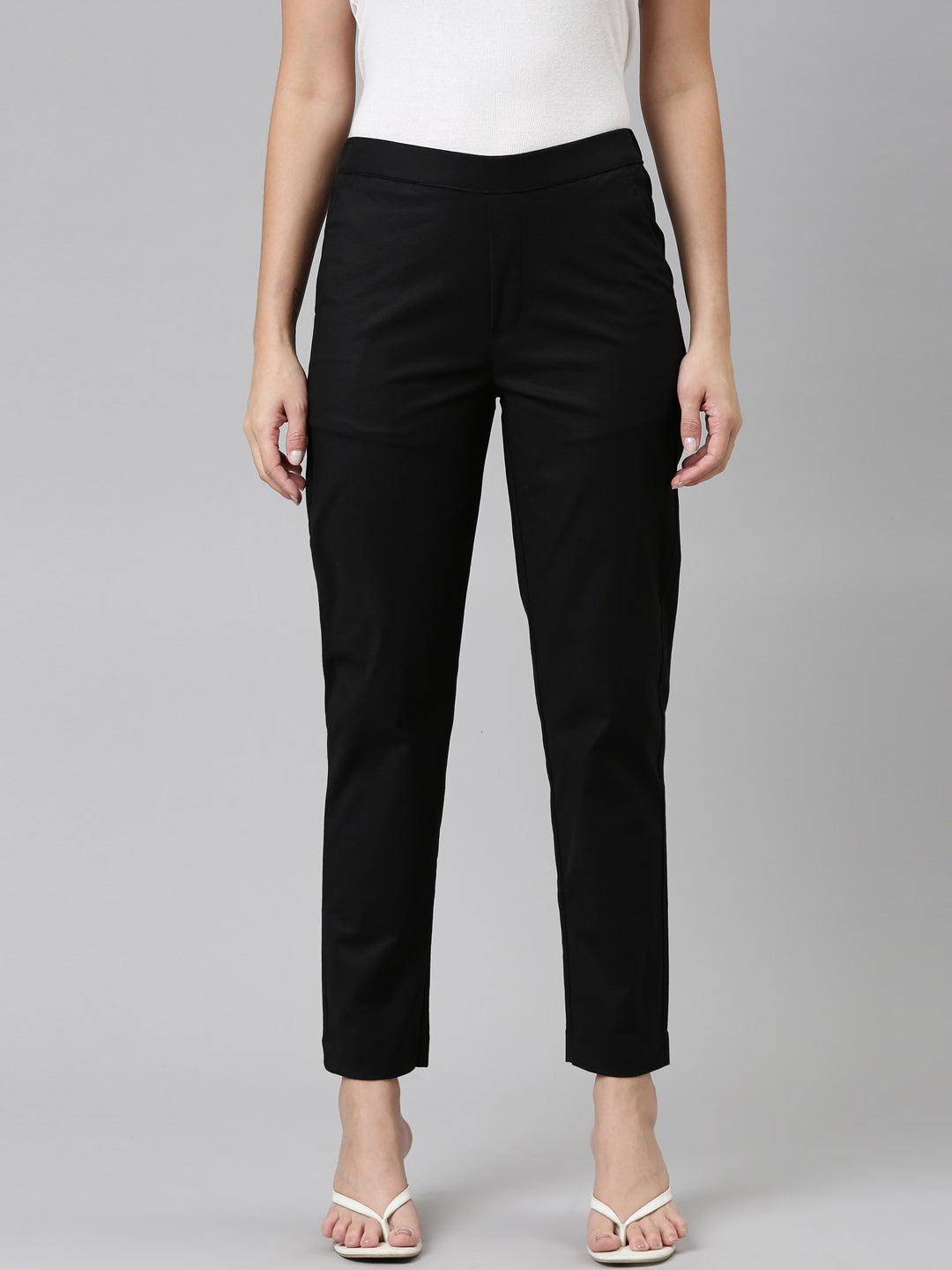 Women Solid Black Chinos Trousers