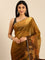 Gold & rust floral printed Jimmy tissue saree with swarovski embroidery