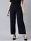 Women Solid Navy High Rise Crepe Wide Pant