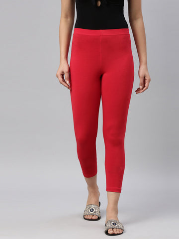 Dark Red Cotton Stretch Cropped Leggings