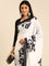 Black & white satin printed saree with hand embroidery & ready made blouse