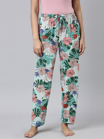 Women Green Printed Woven Viscose Lounge Pants