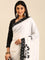 Black & white satin printed saree with hand embroidery & ready made blouse