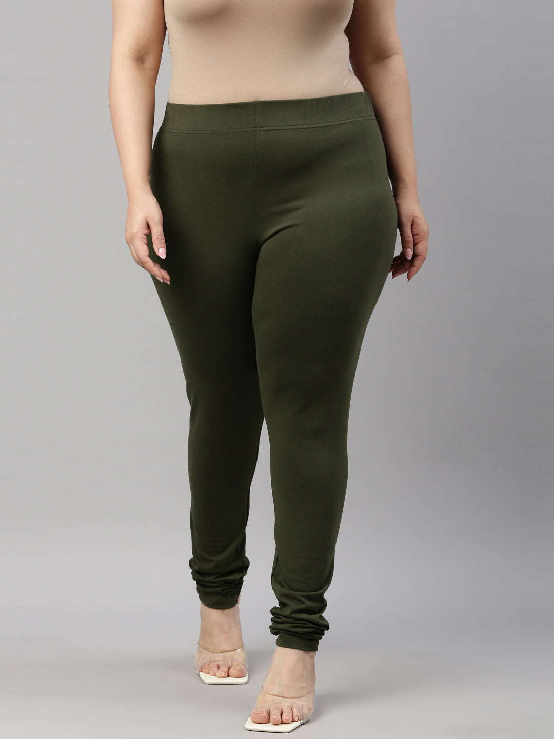 Dark Olive Cotton Stretch Churidar