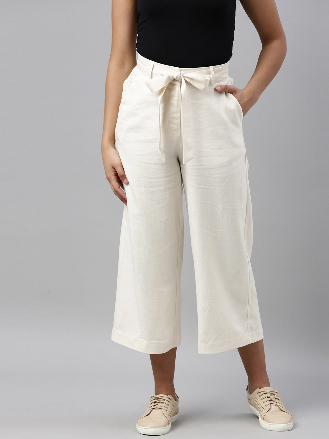Cream Linen Blend Culottes