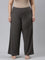 Women Solid Silver Grey Mid Rise Ribbed Palazzos