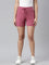 Women Solid Light Wine Mid Rise Casual Shorts