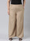 Women Solid Beige Linen Palazzos