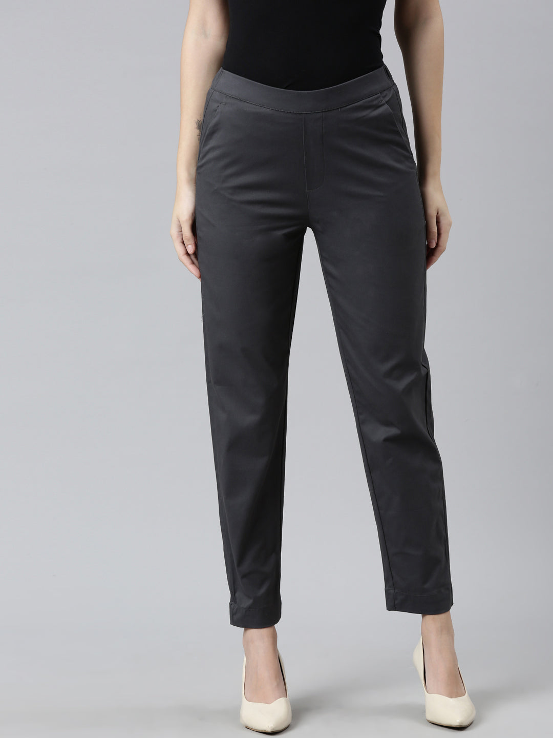 Women Silver Grey Chinos Trousers