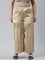 Women Solid Light Gold Mid Rise Shiny Palazzos