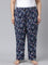 Women Printed Blue Cotton Knit Lounge Pants