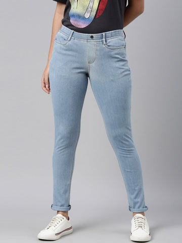 Women Solid Light Blue Denim Jeggings