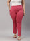 Women Solid Rusty Rose Cotton Mid Rise Kurti Pants