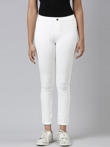 Girls Solid White Jeggings