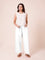 Women Solid White Cotton Wide Leg Pants