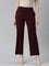 Women Solid Bright Maroon Ponte Wide Leg Pants