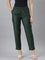 Women Bottle Green Solid Mid Rise Metallic Pants