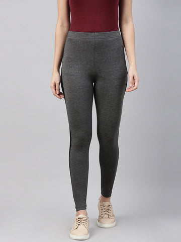 Women Anthra Melange Side Stripe Active Leggings