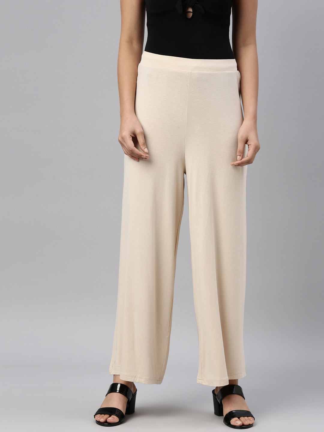 Light Beige Viscose Knit Palazzo