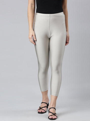 Women Solid Silver Cropped Leggings